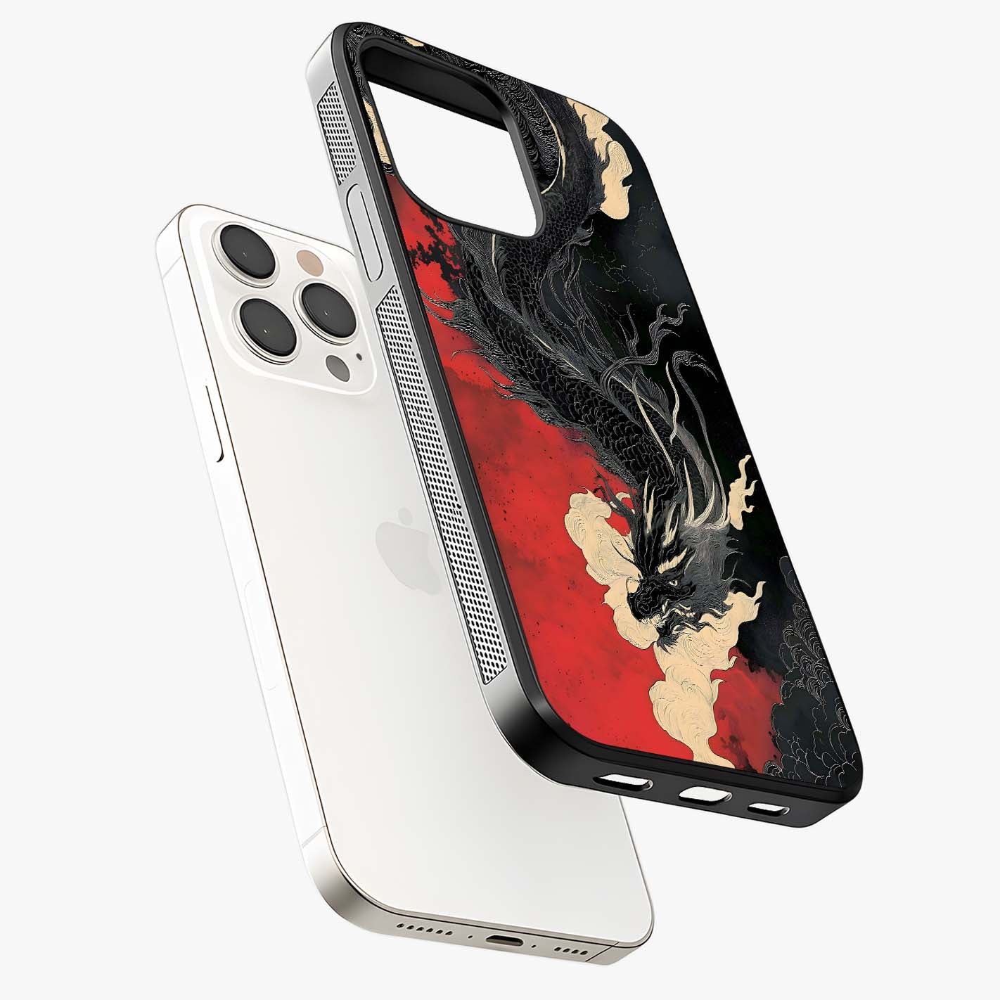 Shadow Dragon Fury Glass Case laid diagonally highlighting side profile, edges and glossy glass shine.