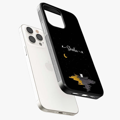 Silent Night Row Glass Case laid diagonally highlighting side profile, edges and glossy glass shine.