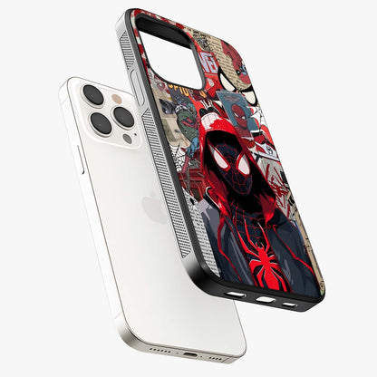 Spider Collage Street Glass Case laid diagonally highlighting side profile, edges and glossy glass shine.