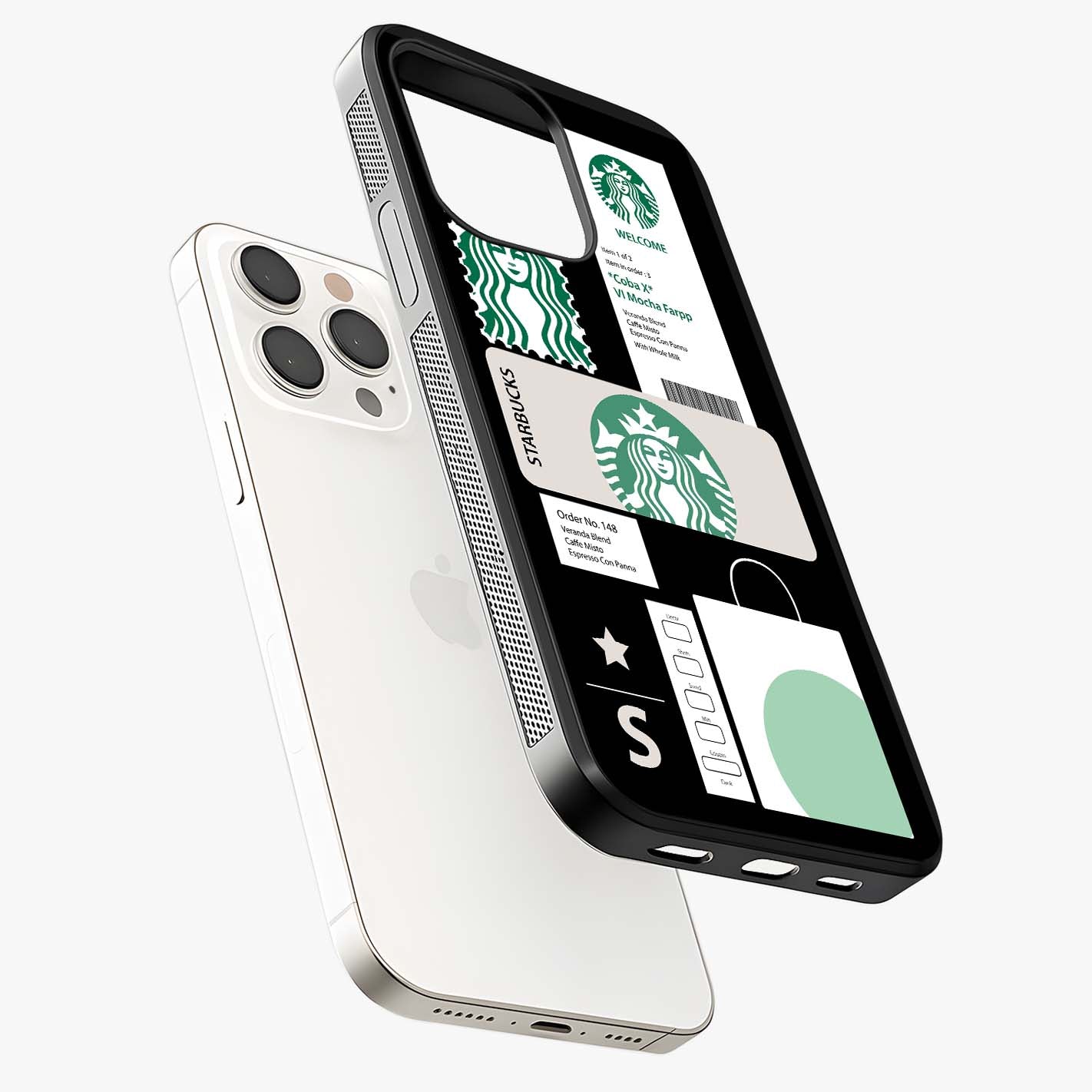 Starbucks Mocha Glass Case laid diagonally highlighting side profile, edges and glossy glass shine.
