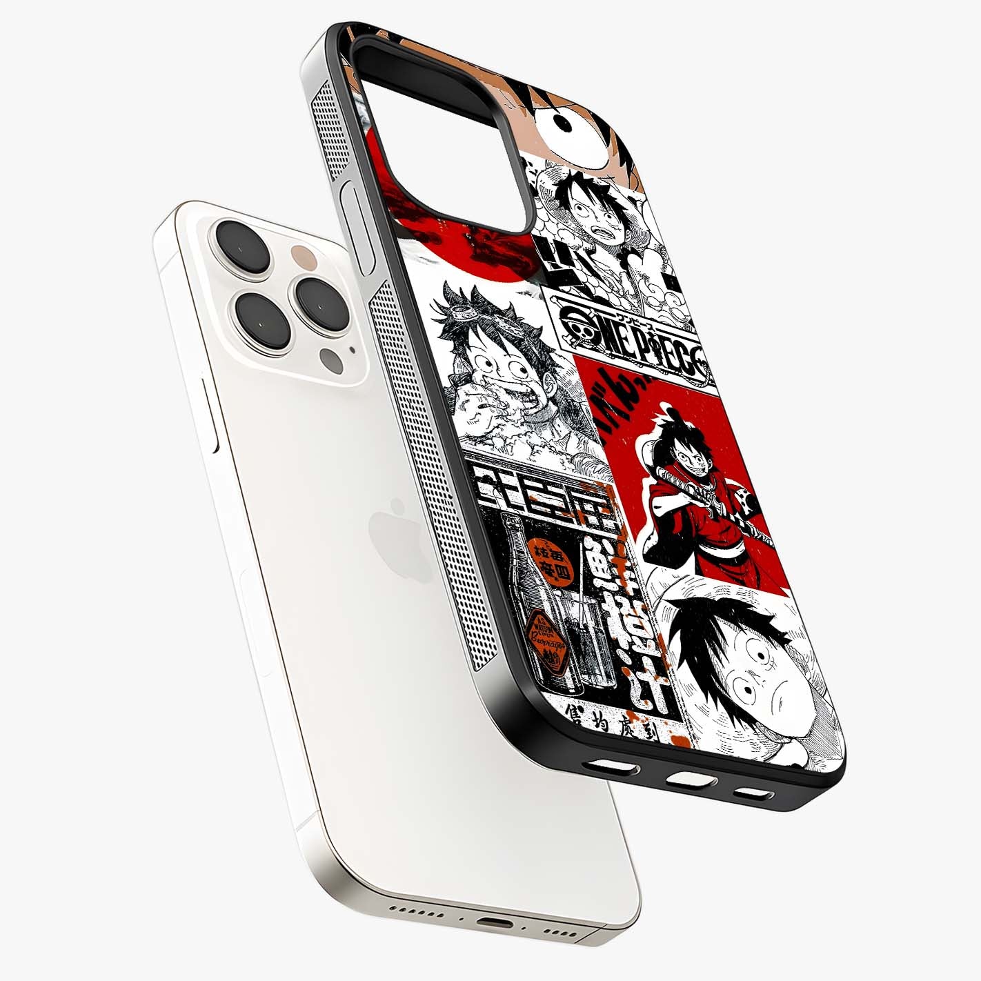 Strawhat Chaos Panels Glass Case laid diagonally highlighting side profile, edges and glossy glass shine.