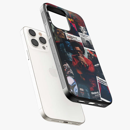 The Weeknd Glass Case laid diagonally highlighting side profile, edges and glossy glass shine.