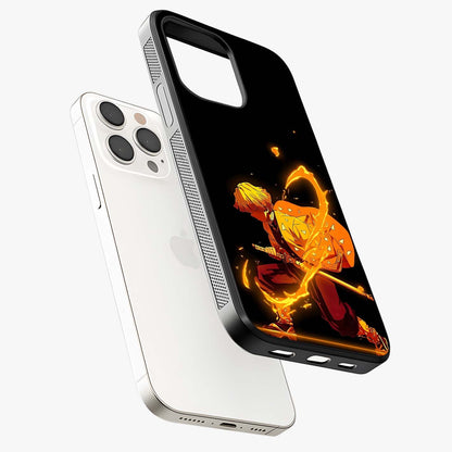 Thunder Flame Execution Glass Case laid diagonally highlighting side profile, edges and glossy glass shine.