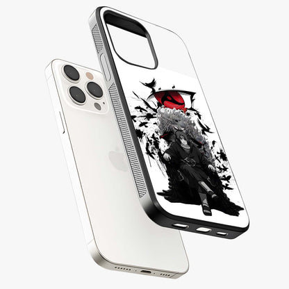 Uchiha Shadow Throne Glass Case laid diagonally highlighting side profile, edges and glossy glass shine.
