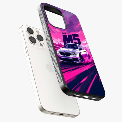 Velocity Drift Pulse Glass Case laid diagonally highlighting side profile, edges and glossy glass shine.