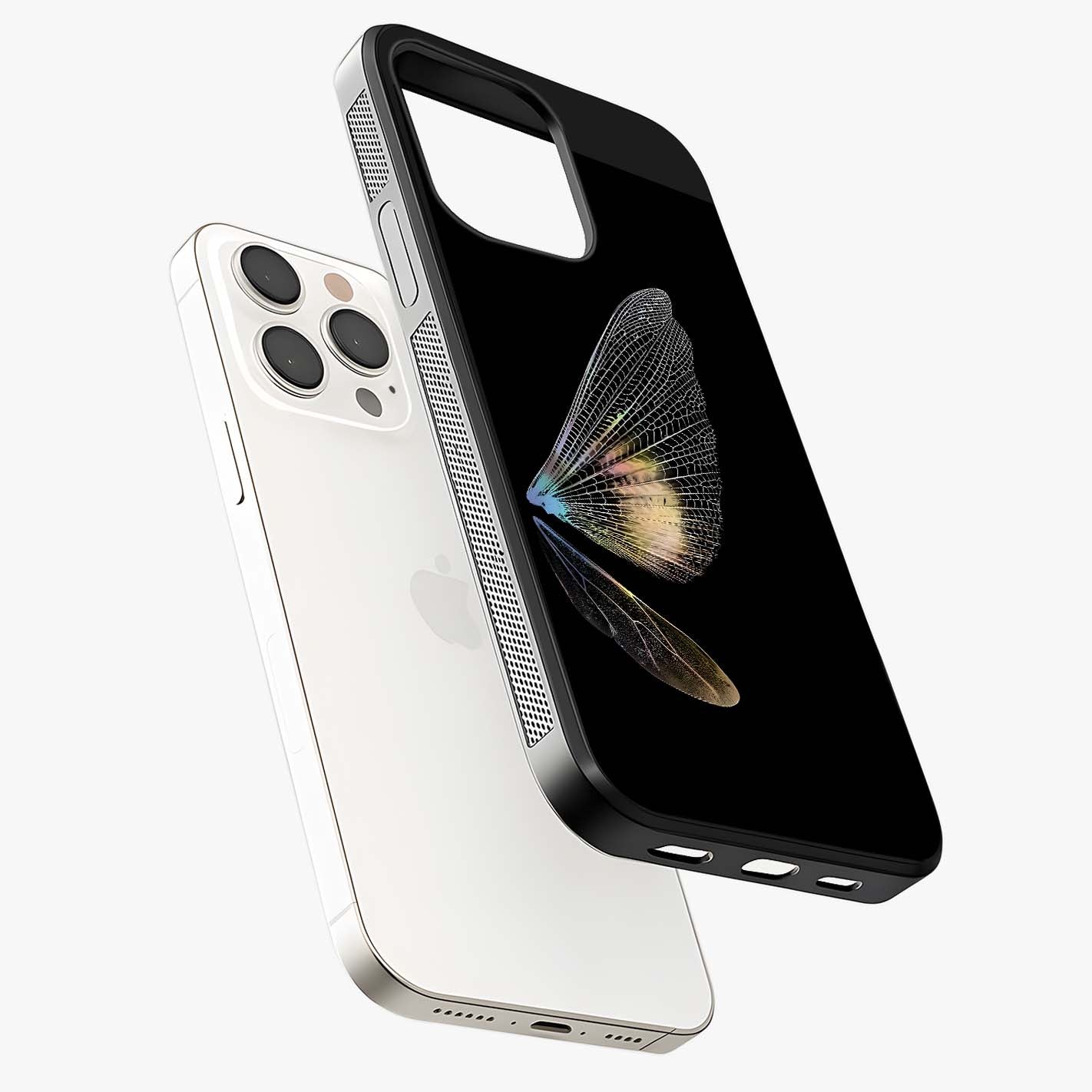 Whispers Of Wings Glass Case laid diagonally highlighting side profile, edges and glossy glass shine.