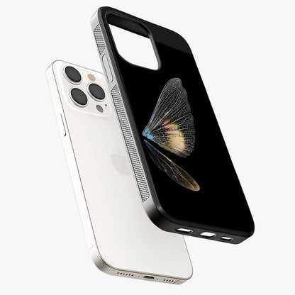 Whispers Of Wings Glass Case laid diagonally highlighting side profile, edges and glossy glass shine.