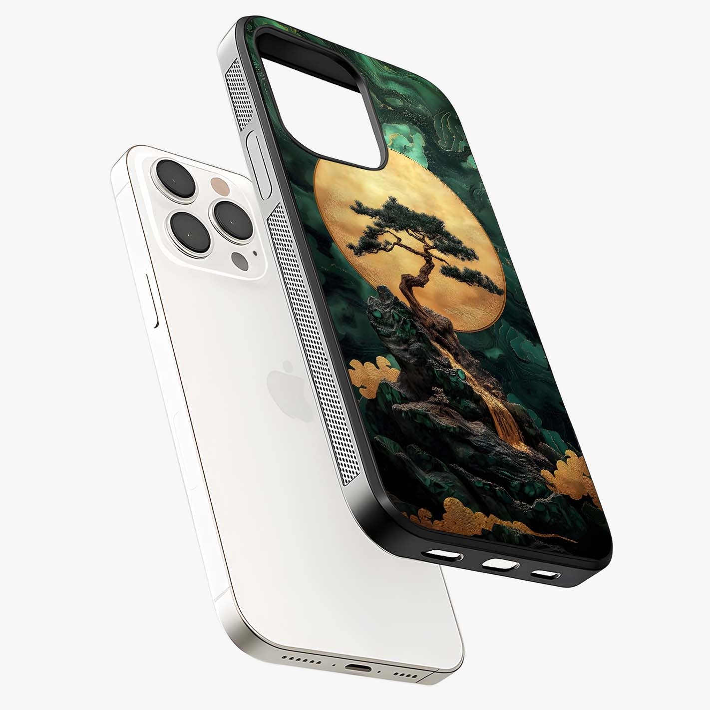 Zen Moon Rise Glass Case laid diagonally highlighting side profile, edges and glossy glass shine.