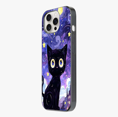 Abstract Cat Art Glass Case photographed in natural light showing reflective finish and design depth.