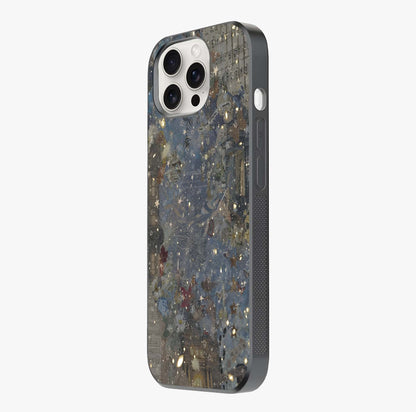 Aesthetic Astrolophia Glass Case photographed in natural light showing reflective finish and design depth.