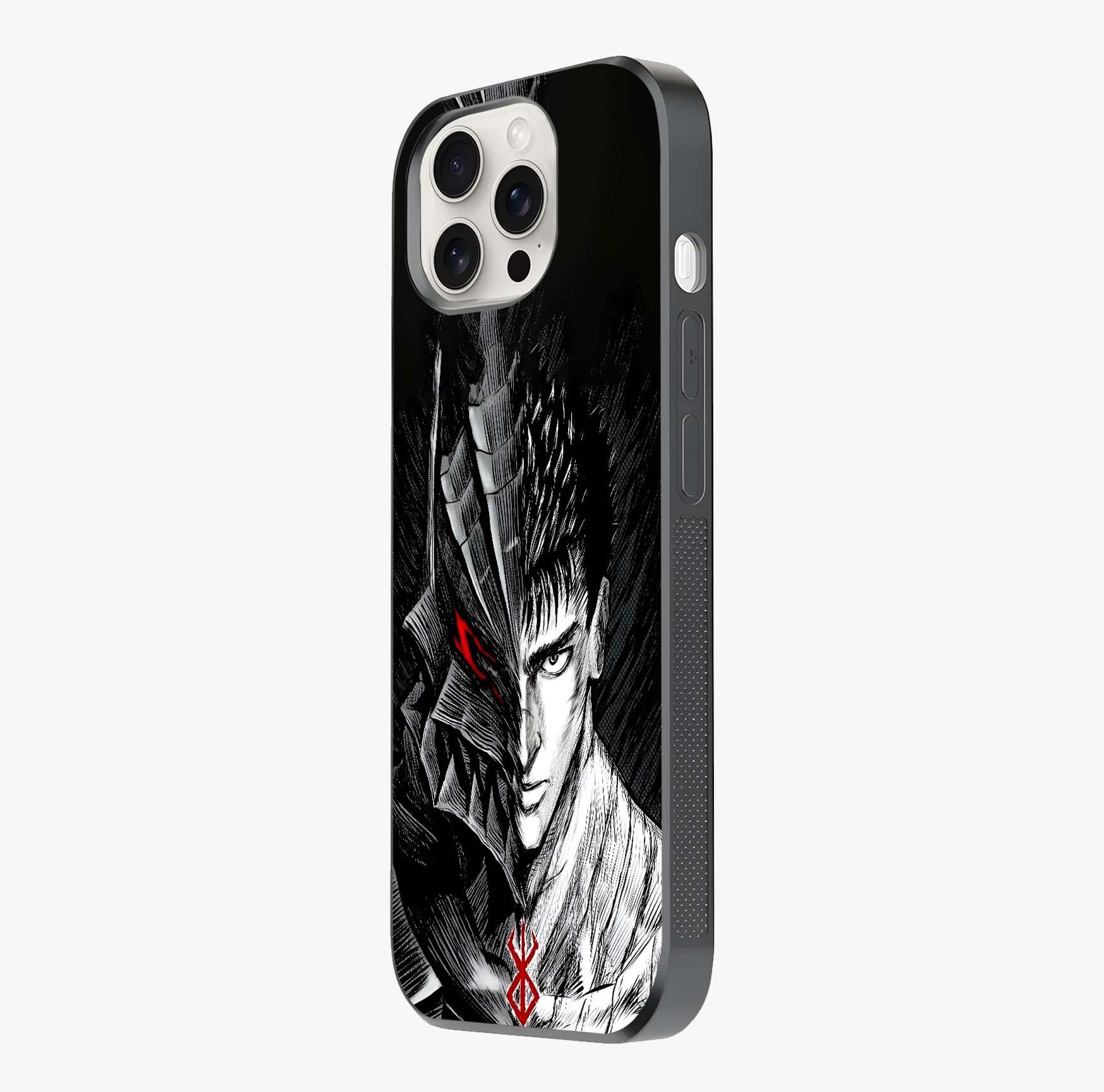 Berserker Blood Oath Glass Case photographed in natural light showing reflective finish and design depth.