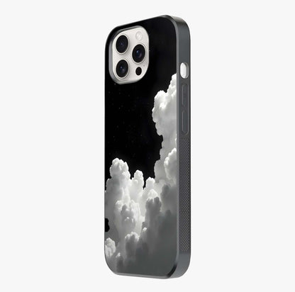 Black Background With White Cloud Glass Case photographed in natural light showing reflective finish and design depth.