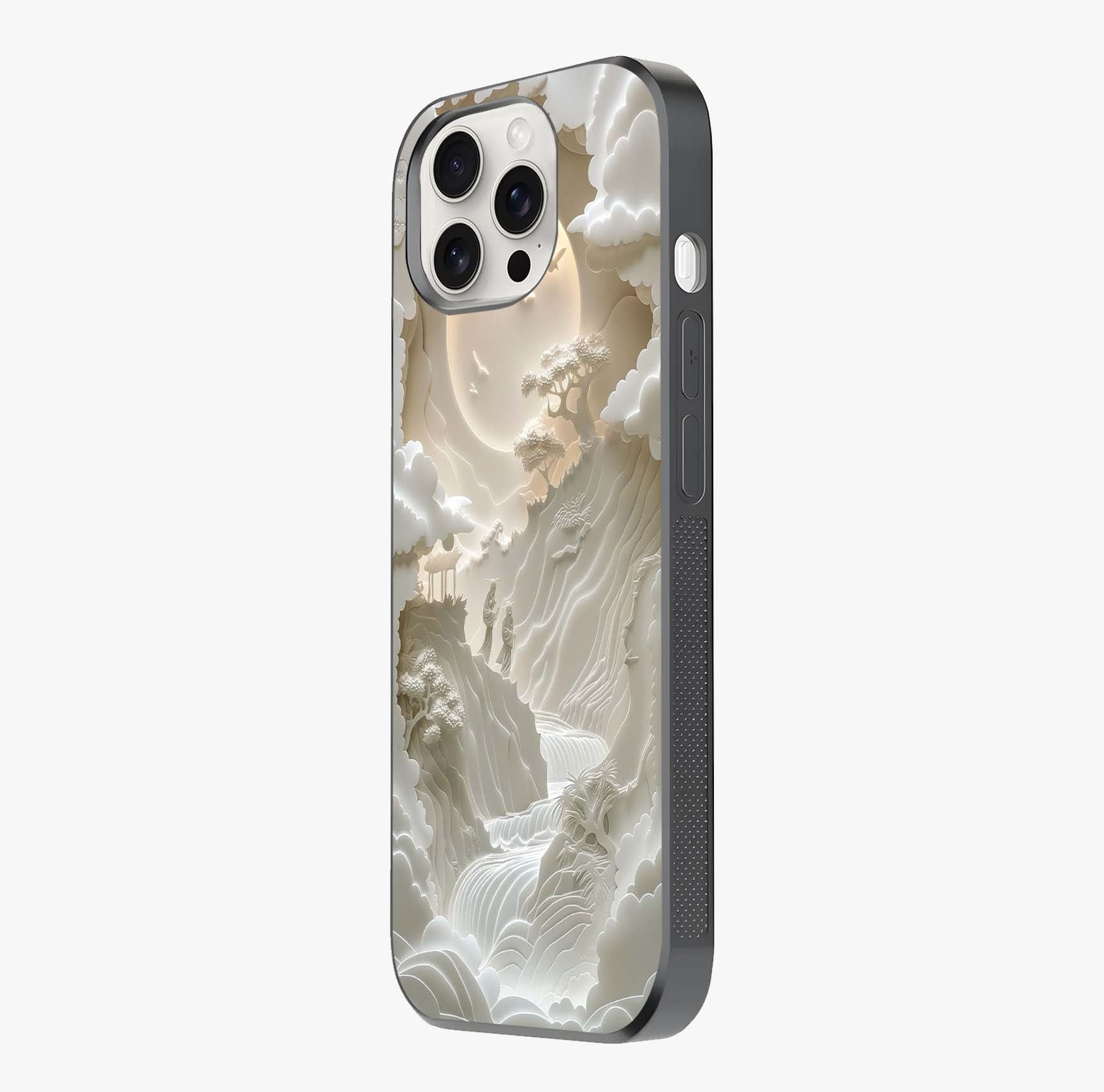 Celestial Origami Glass Case photographed in natural light showing reflective finish and design depth.