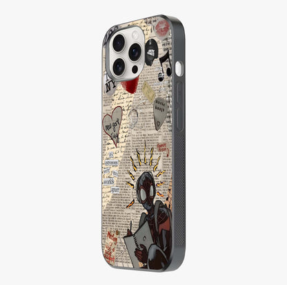 City Dream Sketch Glass Case photographed in natural light showing reflective finish and design depth.