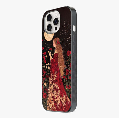 Crimson Dreams Glass Case photographed in natural light showing reflective finish and design depth.