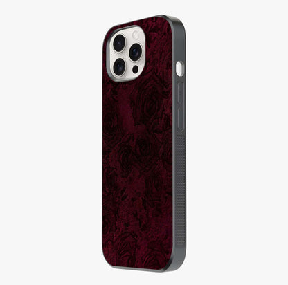 Crimson Fade Flow Glass Case photographed in natural light showing reflective finish and design depth.