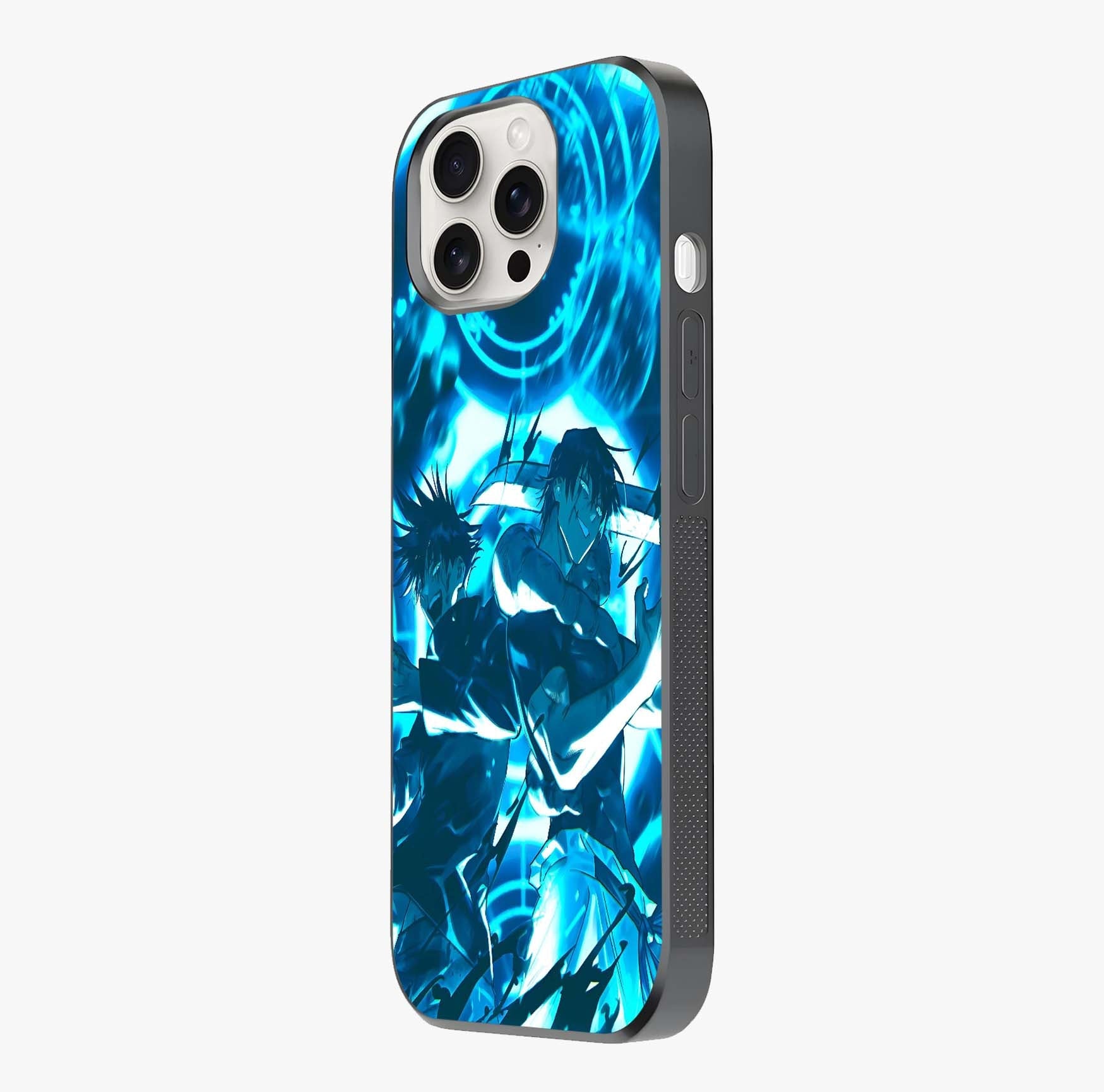 Cursed Energy Clash Glass Case photographed in natural light showing reflective finish and design depth.