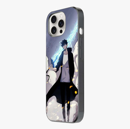 Dark Lightning Anime Warrior Glass Case photographed in natural light showing reflective finish and design depth.