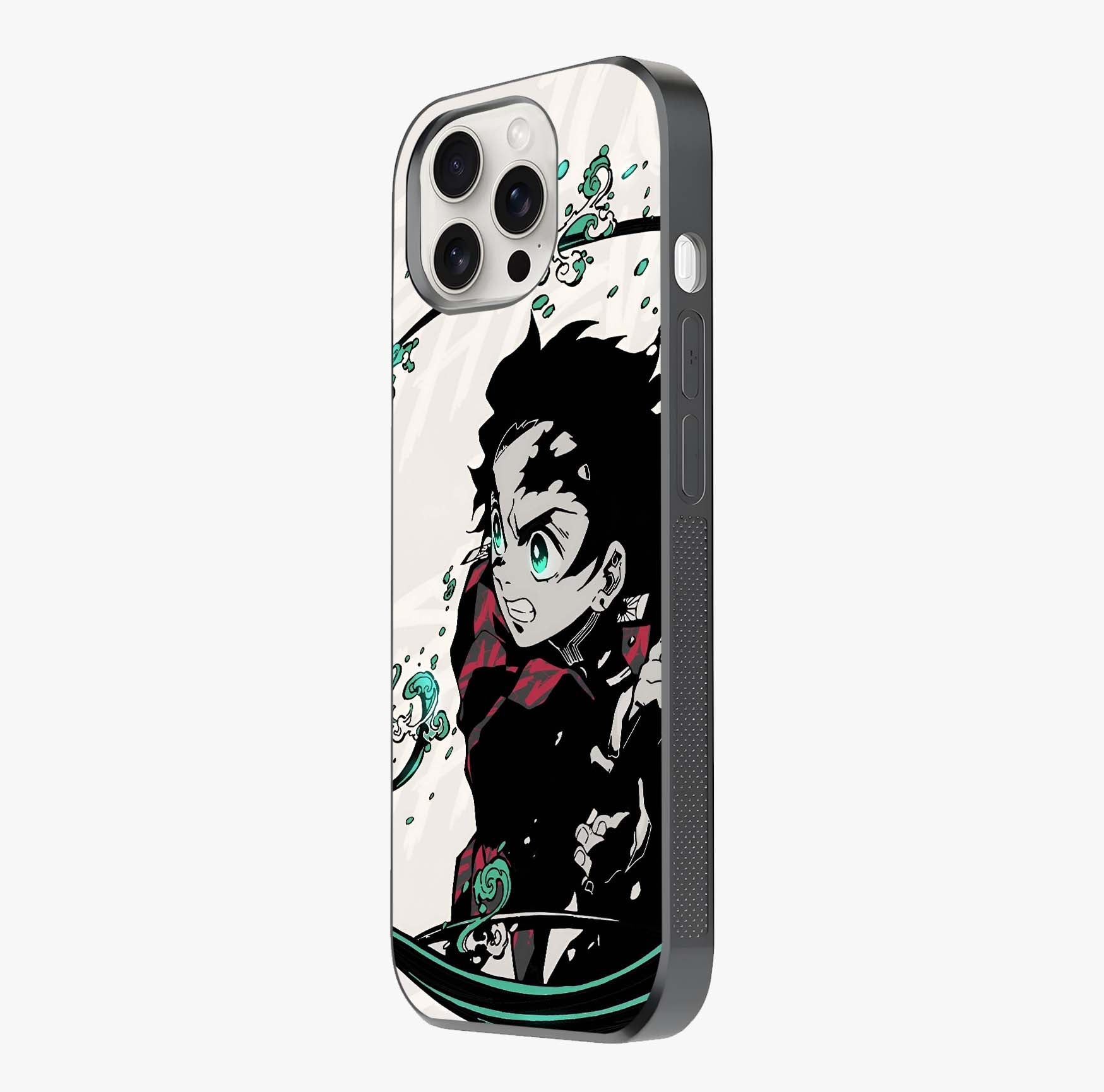 Demon Slayer Glass Case photographed in natural light showing reflective finish and design depth.