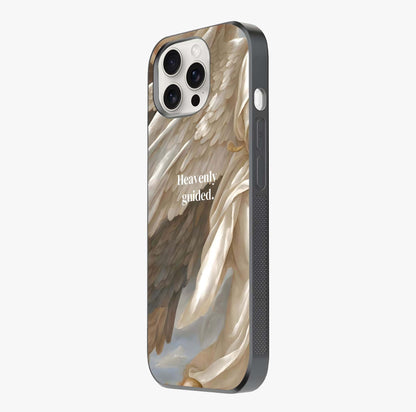 Divine Winged Grace Glass Case photographed in natural light showing reflective finish and design depth.