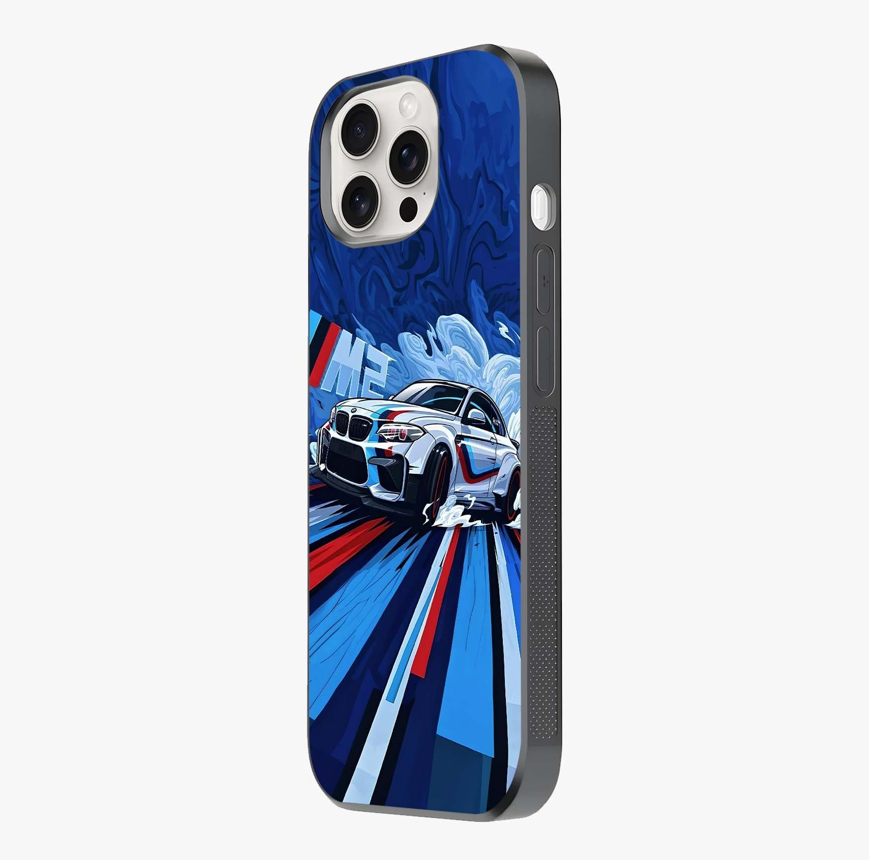 Drift Power Rush Glass Case photographed in natural light showing reflective finish and design depth.