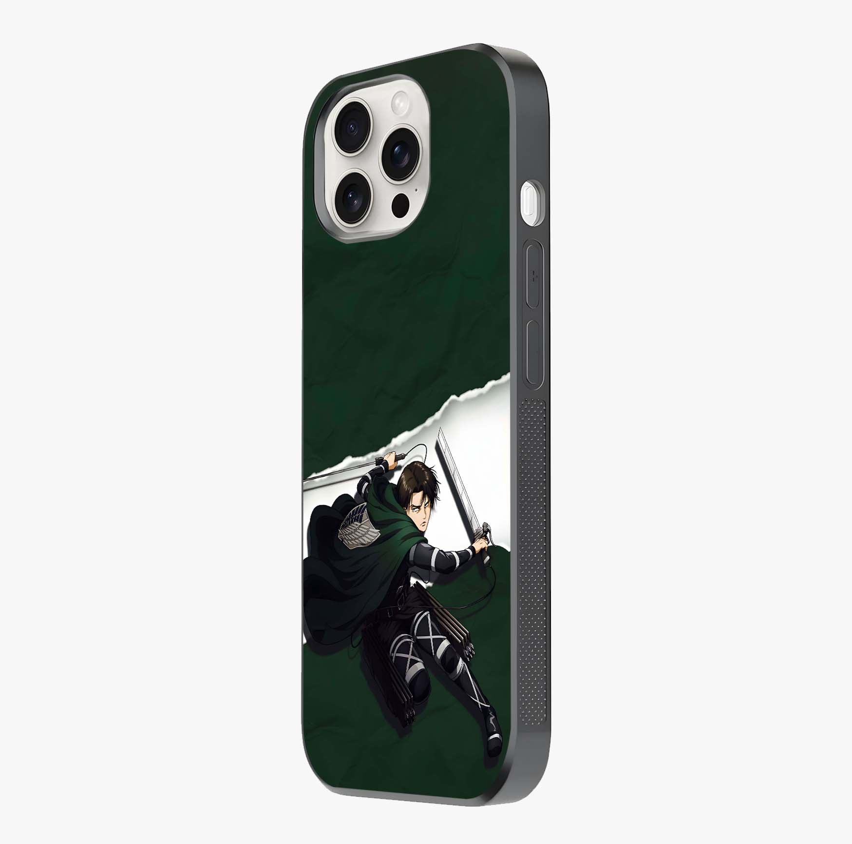 Emerald War Vanguard Glass Case photographed in natural light showing reflective finish and design depth.