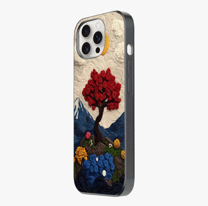 Eternal Nature Tapestry Glass Case photographed in natural light showing reflective finish and design depth.