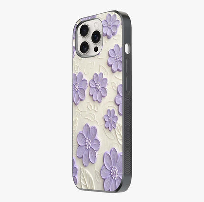 Floral Wall Art With Purple Flowers Glass Case photographed in natural light showing reflective finish and design depth.