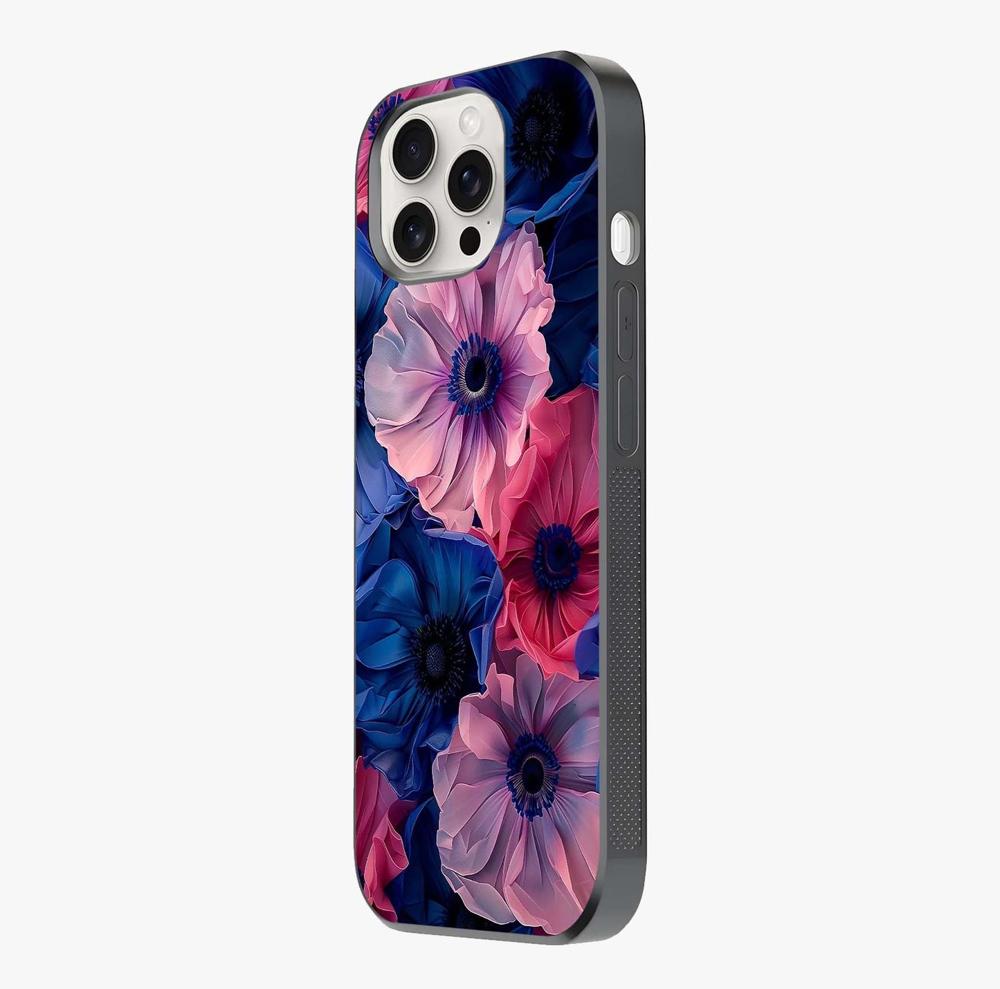 Flower Paper Art Pattern Glass Case photographed in natural light showing reflective finish and design depth.