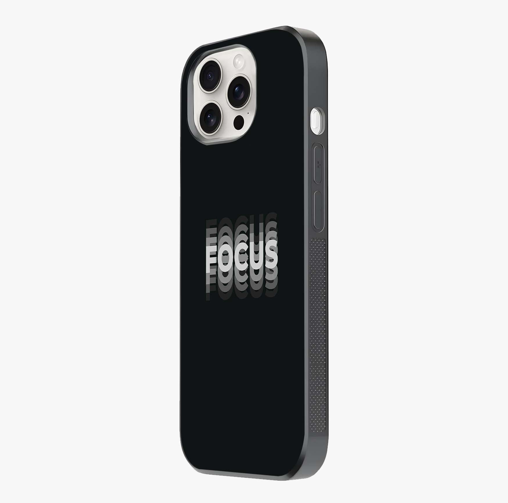 Focus Mode On Glass Case photographed in natural light showing reflective finish and design depth.