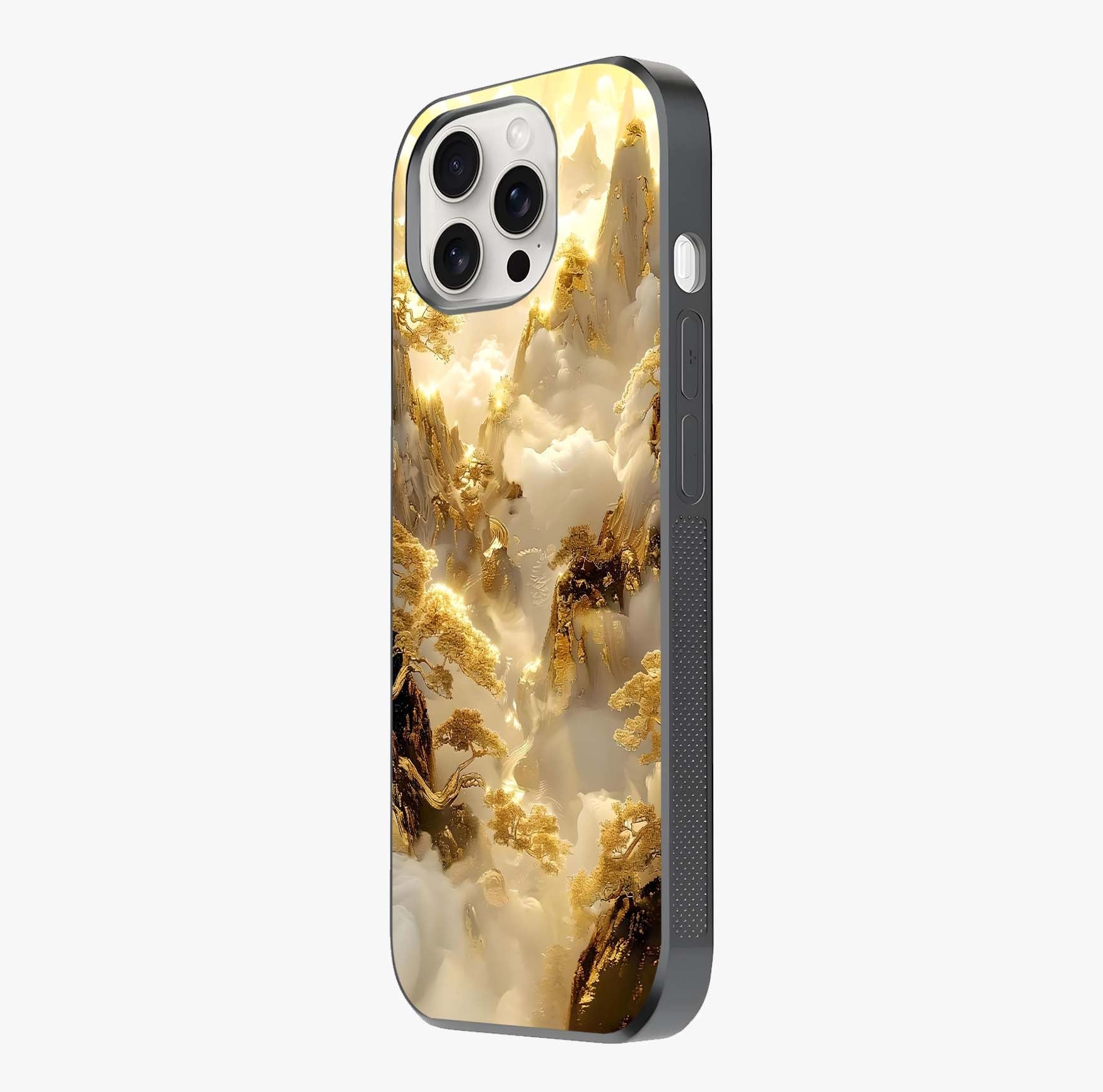 Gates Of Illumination Glass Case photographed in natural light showing reflective finish and design depth.