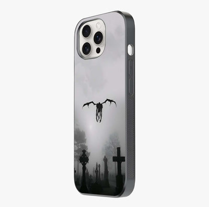 Graveyard Shadow Descent Glass Case photographed in natural light showing reflective finish and design depth.