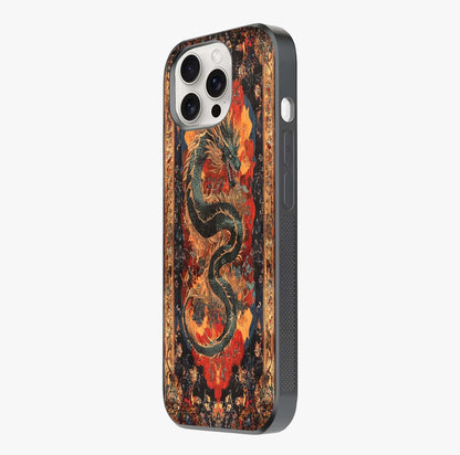 Inferno Dragon Soul Glass Case photographed in natural light showing reflective finish and design depth.