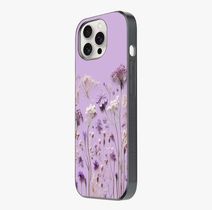 Lavender Blossom Dream Glass Case photographed in natural light showing reflective finish and design depth.