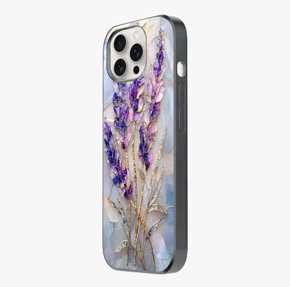 Lavender Dream Glow Glass Case photographed in natural light showing reflective finish and design depth.