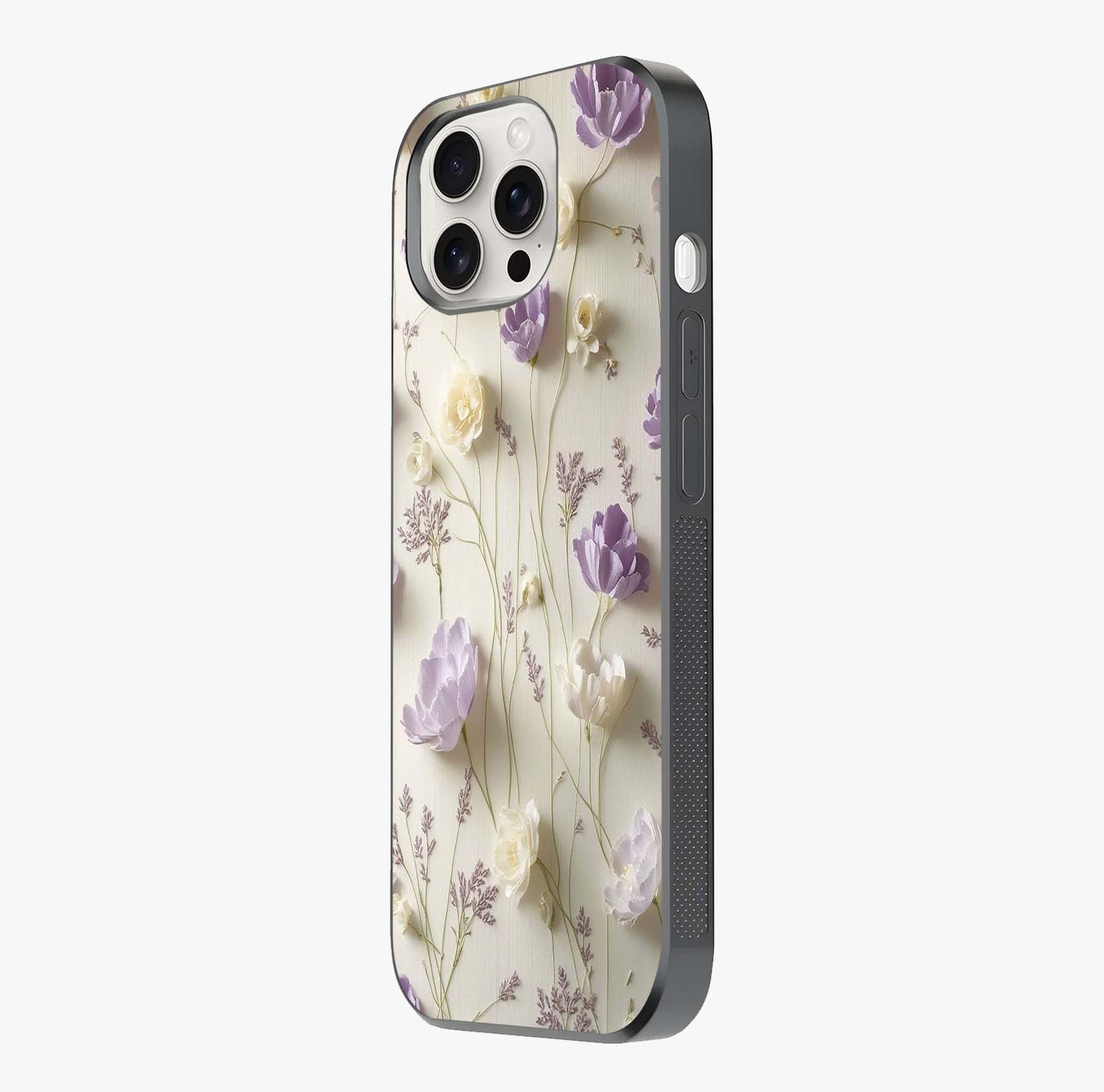 Lilac Breeze Harmony Glass Case photographed in natural light showing reflective finish and design depth.