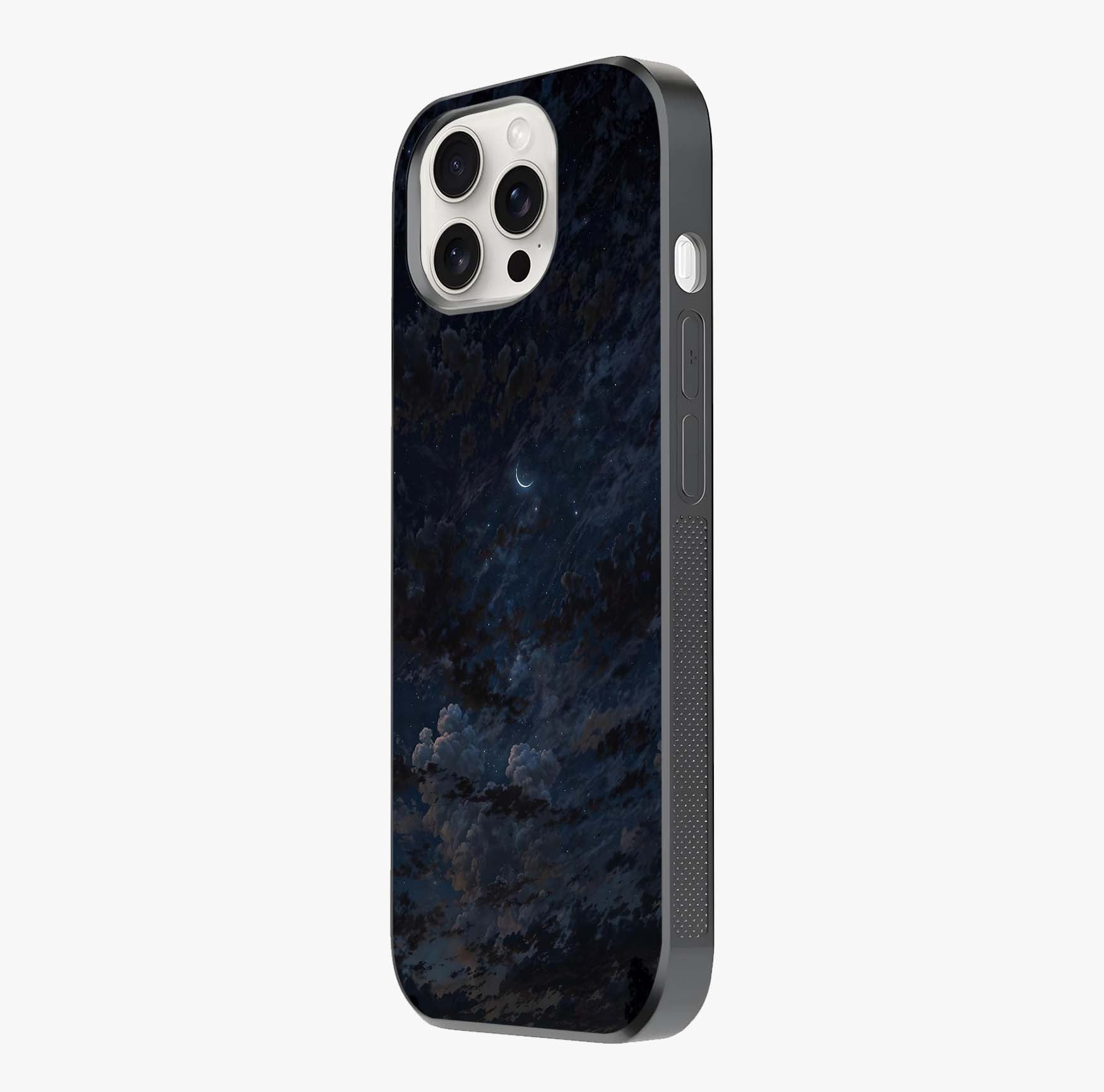 Lunar Veil Silence Glass Case photographed in natural light showing reflective finish and design depth.