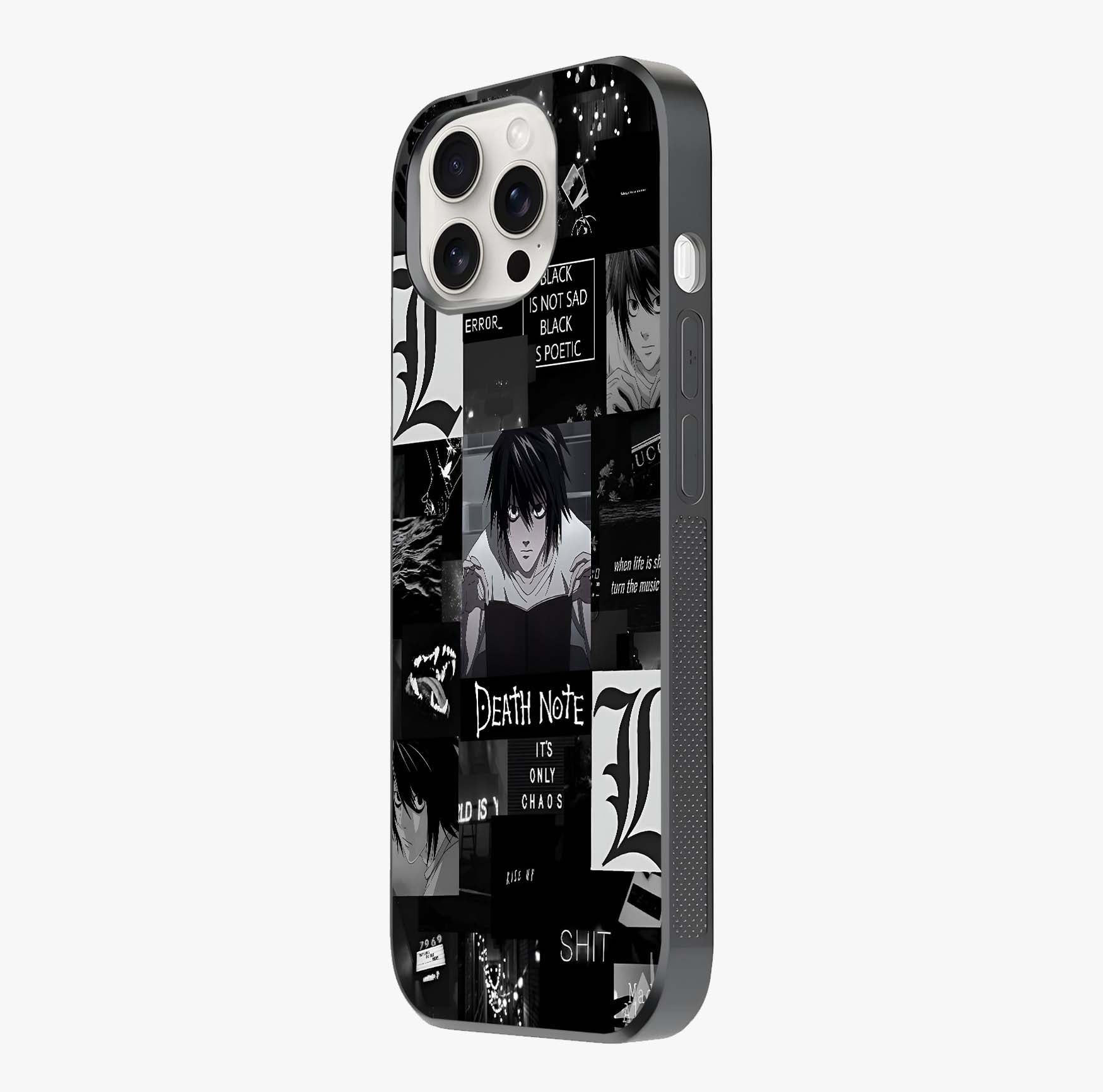 Midnight Chaos Mind Glass Case photographed in natural light showing reflective finish and design depth.