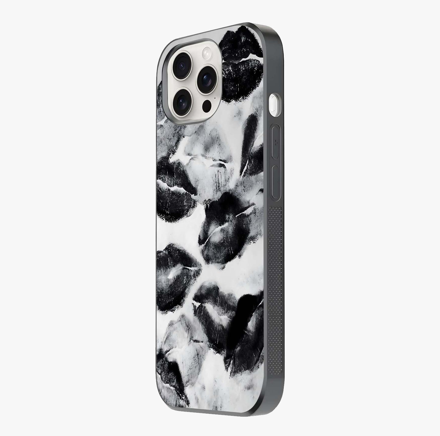 Midnight Kiss Marks Glass Case photographed in natural light showing reflective finish and design depth.