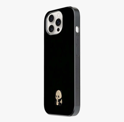 Midnight Panda Love Glass Case photographed in natural light showing reflective finish and design depth.