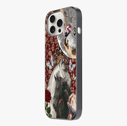 Moonlit Royal Stallion Glass Case photographed in natural light showing reflective finish and design depth.