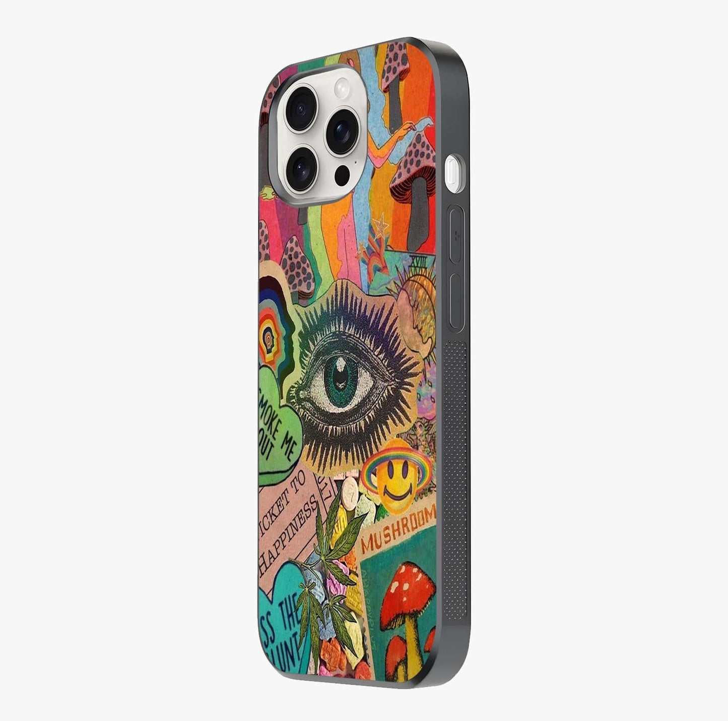 Mystic Eye Wonderland Glass Case photographed in natural light showing reflective finish and design depth.