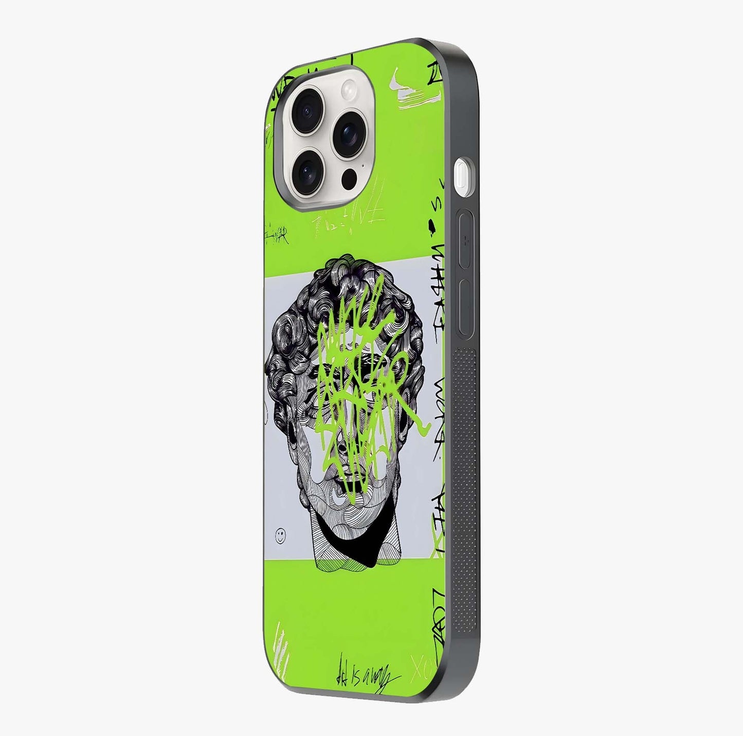Neo Graffiti Rebellion Glass Case photographed in natural light showing reflective finish and design depth.
