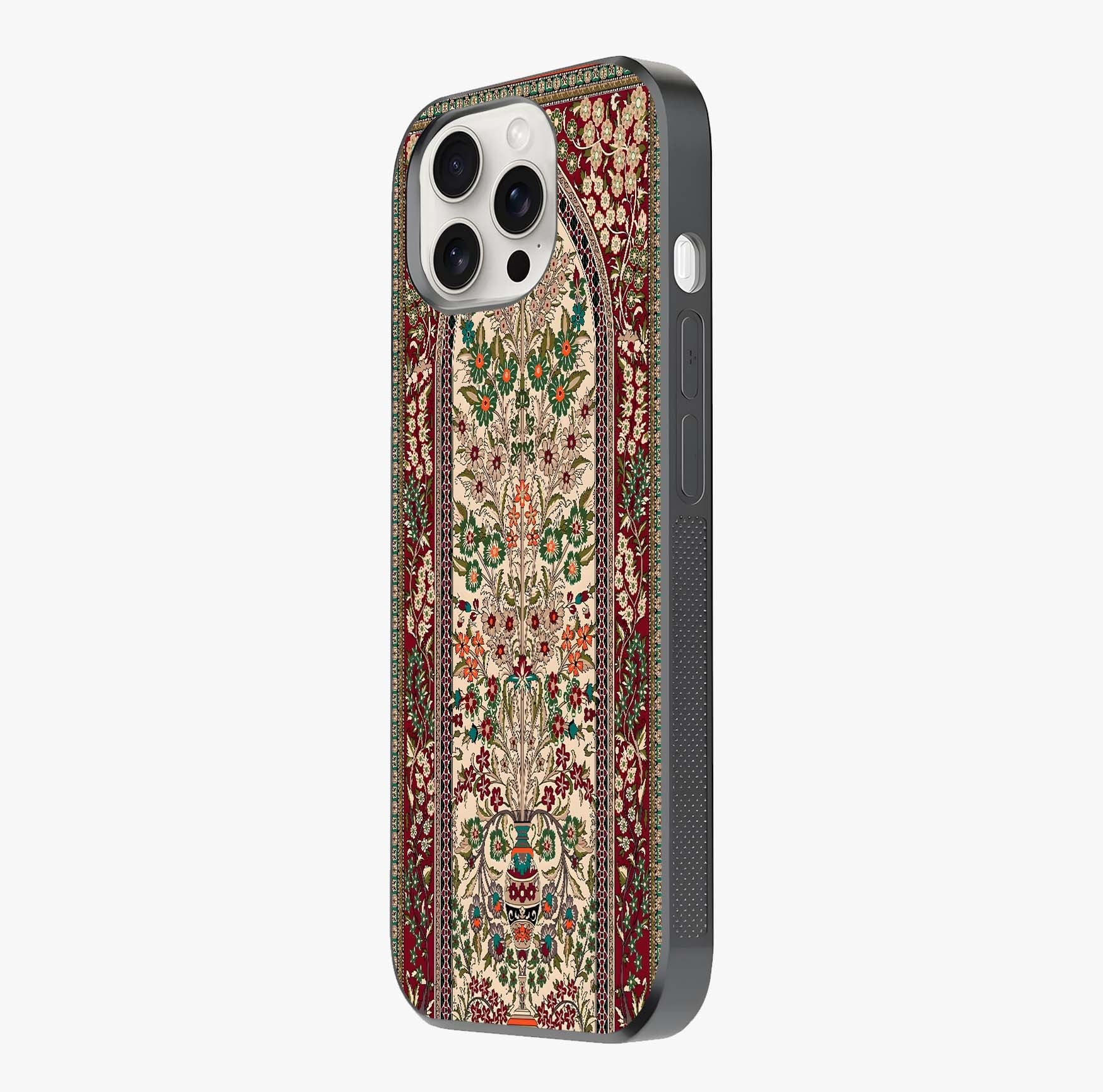Persian Inspired Glass Case photographed in natural light showing reflective finish and design depth.