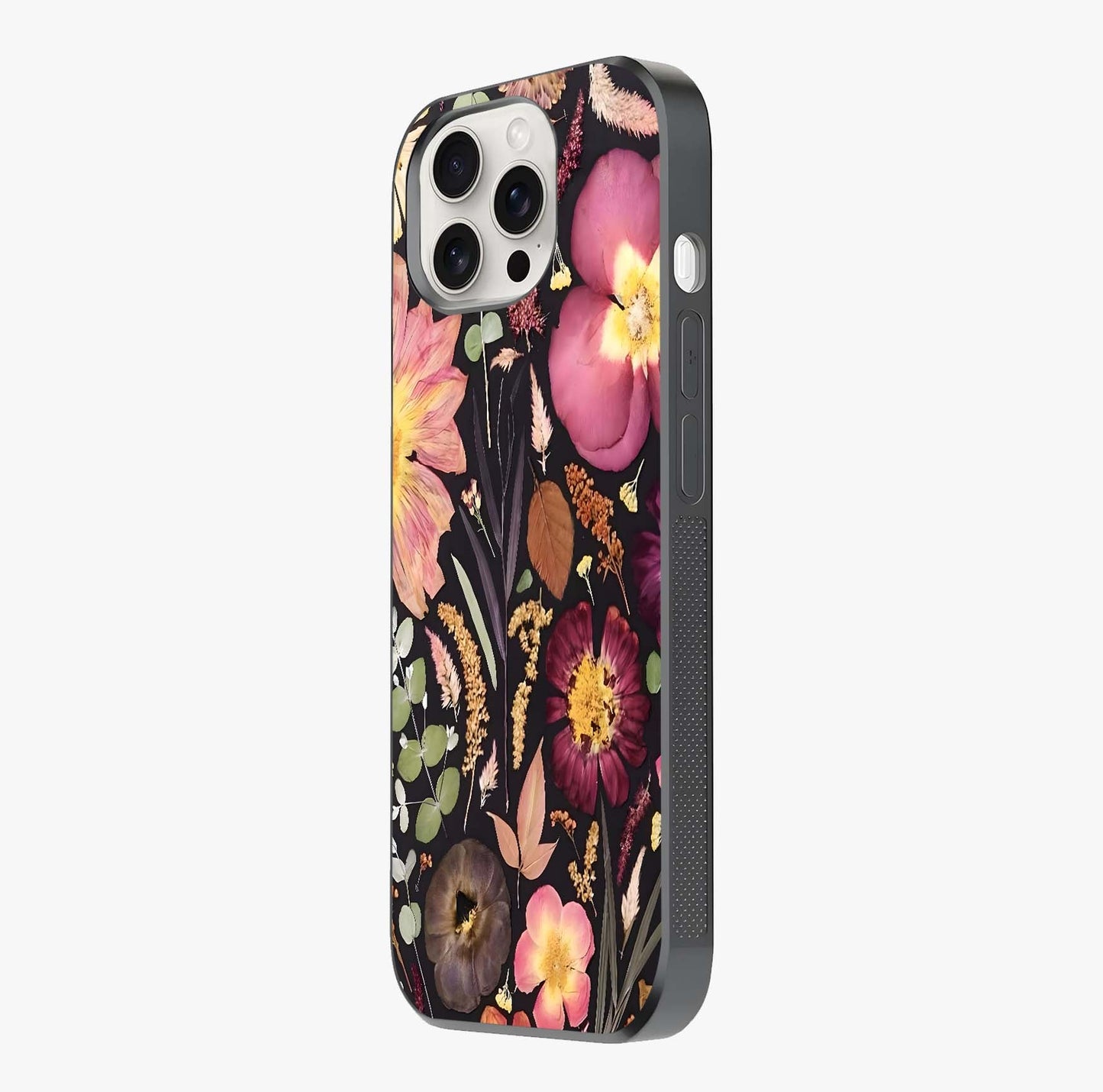 Petal Dream Tapestry Glass Case photographed in natural light showing reflective finish and design depth.