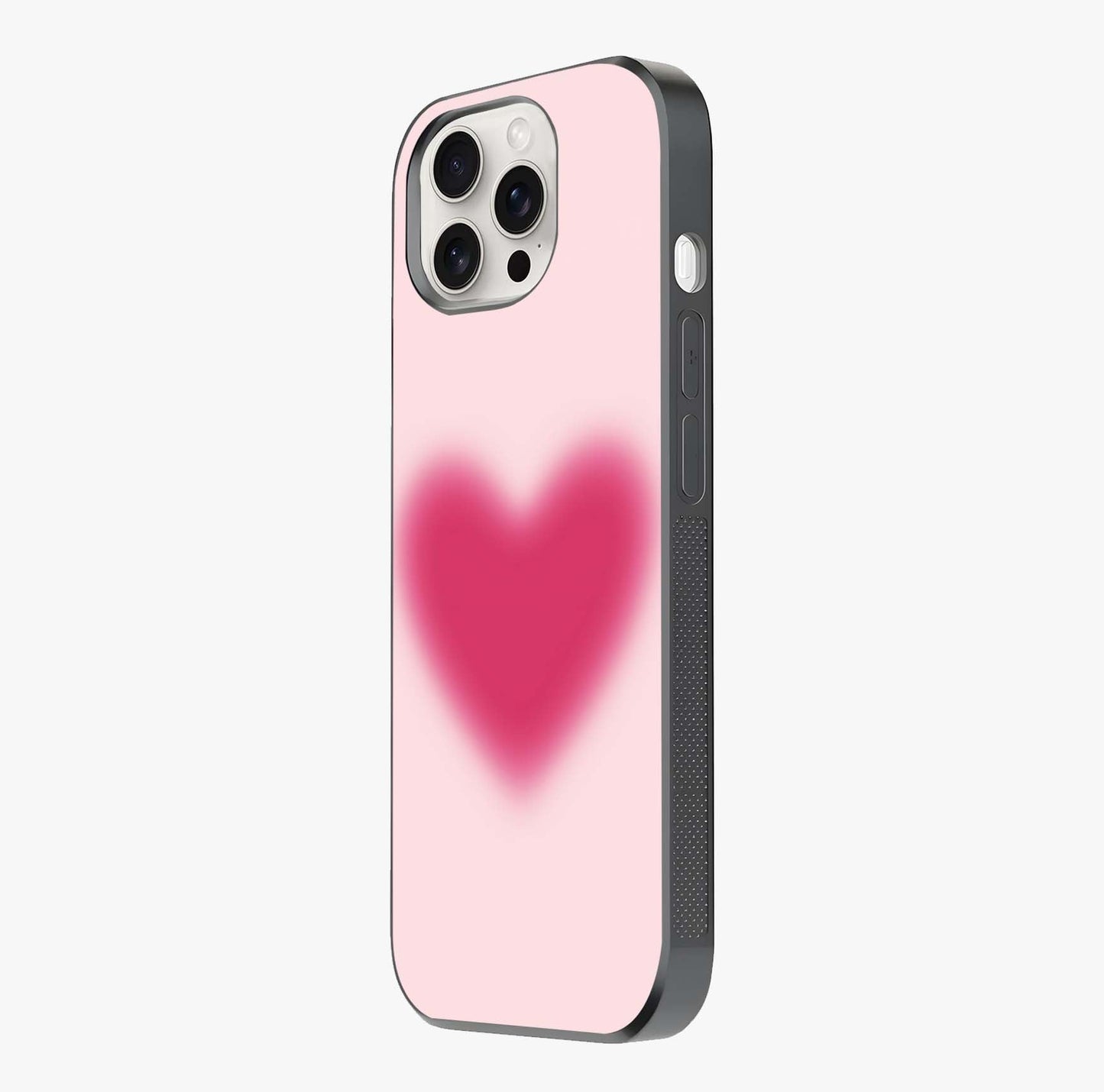 Pink Aura Heart Glass Case photographed in natural light showing reflective finish and design depth.