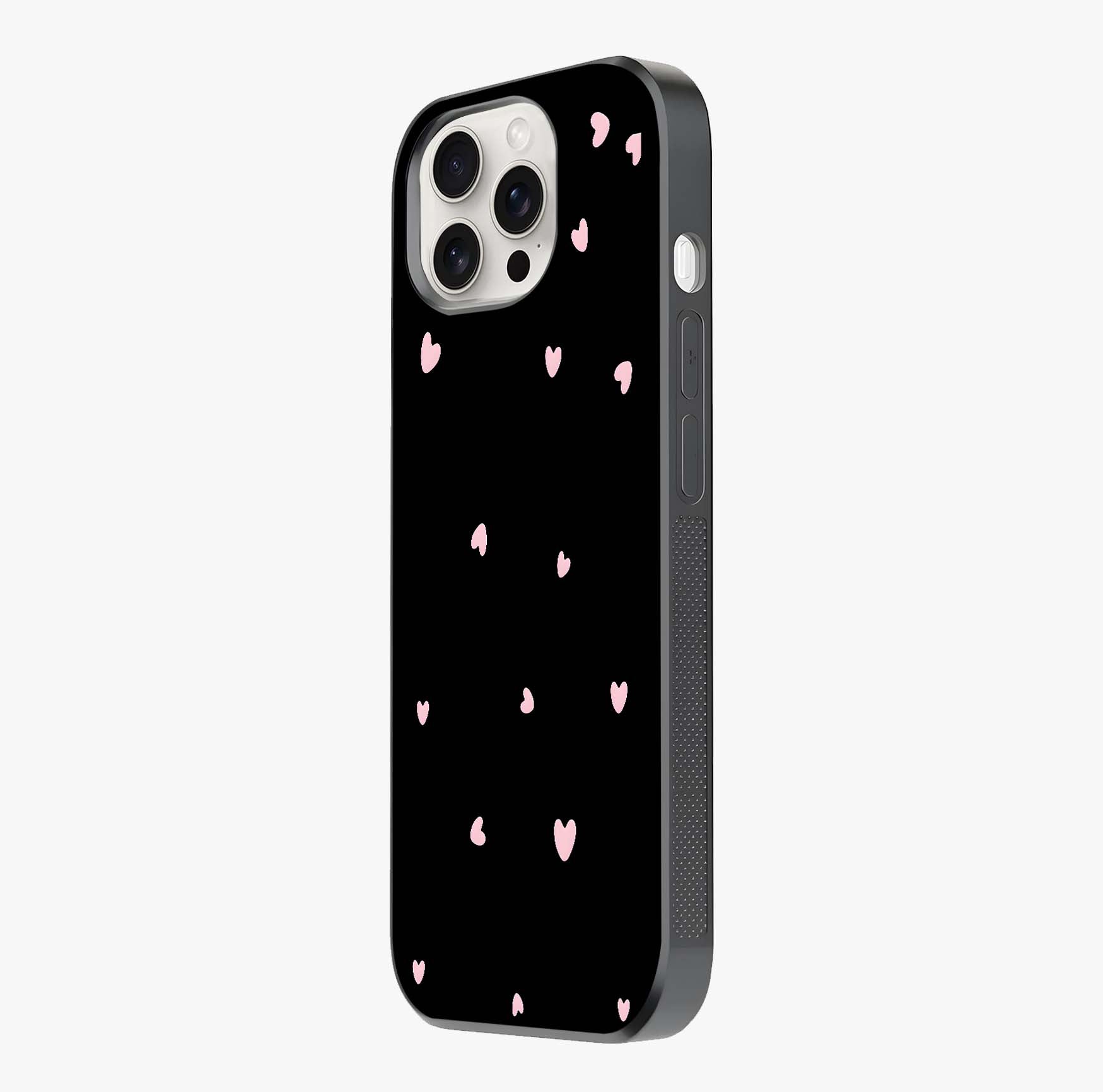 Pink Love Drops Glass Case photographed in natural light showing reflective finish and design depth.
