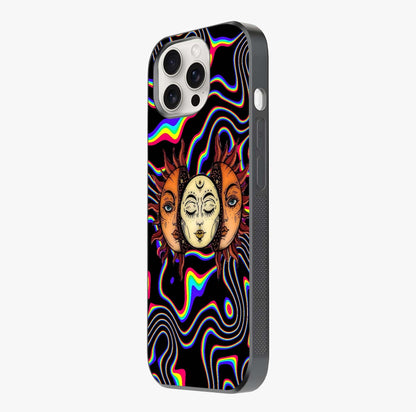 Psychedelic Sun Glass Case photographed in natural light showing reflective finish and design depth.