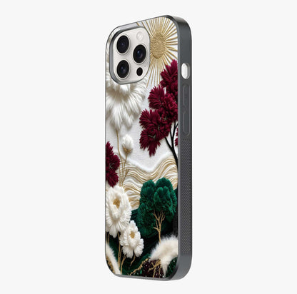 Radiant Bloom Elegance Glass Case photographed in natural light showing reflective finish and design depth.