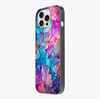 Radiant Floral Whirl Glass Case photographed in natural light showing reflective finish and design depth.